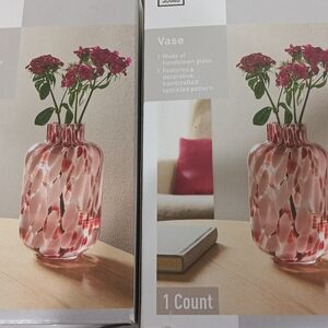 2 Pink Handblown Glass Vase